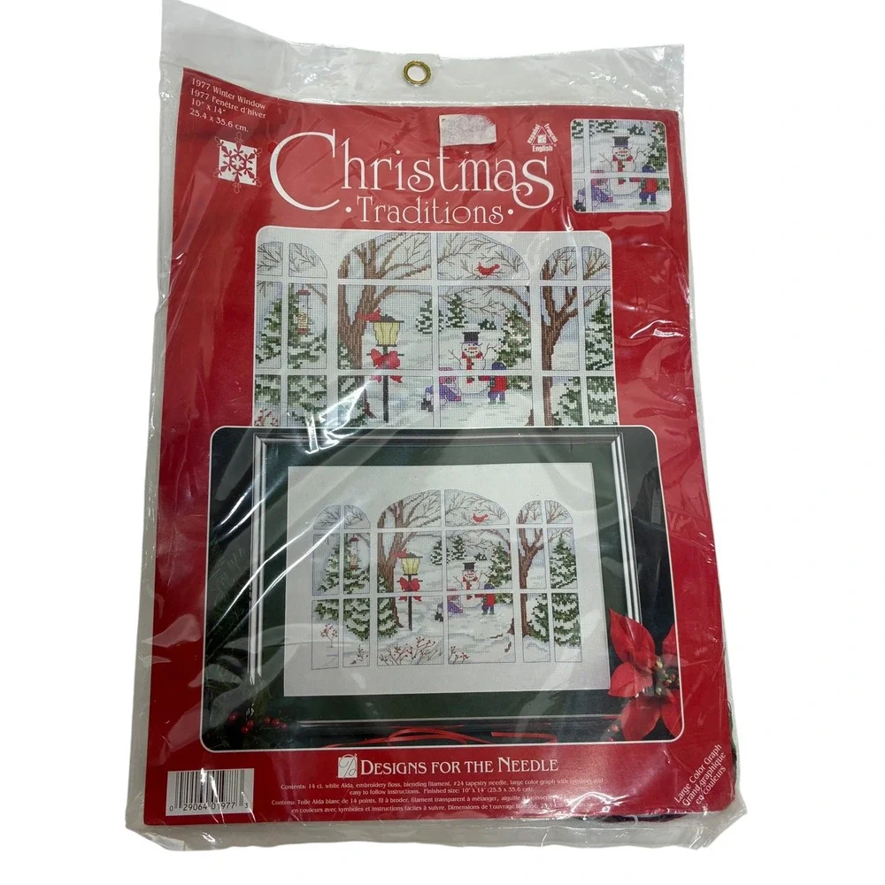 Designs for the Needle Unisex 10x14 Cross Stitch Kit White Winter Window Snowman